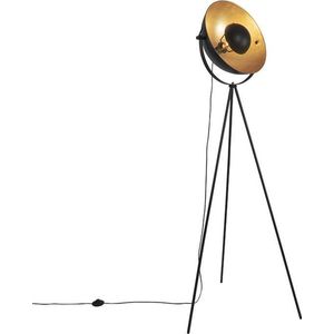 QAZQA magnax - Industriele Tripod | driepoot vloerlamp | Staande Lamp - 1 lichts - H 170.5 cm - Zwart Goud - Industrieel - Woonkamer | Slaapkamer