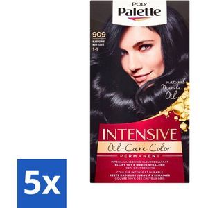 5 x Poly Palette - Haarverf - Blauw Zwart 909 - 115ml - Haarkleur 909 - Haarkleur Glans - Haarkleur Verzorging - Marula Olie