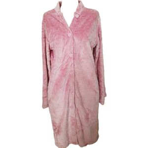 Dames badjas met knopen velours licht roze XL