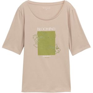 TOM TAILOR - Shirt - Taupe - Ronde Hals - Kwartmouw