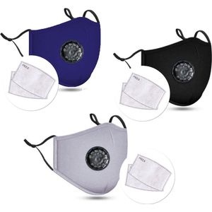 PM2.5M: wasbaar katoenen masker met 2 actieve koolfilters blauw