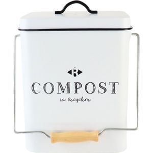 Nordix GFT Afvalbakje - Compostbakje Aanrecht - Prullenbakje - Keuken Compostemmer - Met Deksel - Met Filter - Wit - 5L - Metaal