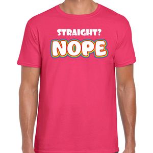 Bellatio Decorations Gay Pride shirt - straight nope - regenboog - heren - roze L