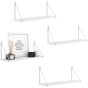 4 stuks witte planken wandgemonteerde zwevende plank - houten wandplank met zilveren beugels - grote muurorganizer - 6 inch diepe opbergplanken voor slaapkamer - badkamer - woonkamer - keuken