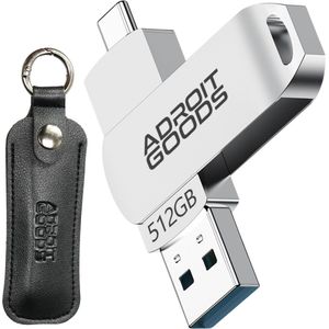 AdroitGoods USB-A/USB-C stick met hoes – 512GB – USB 3.1/10Gbps – Metaal – Premium Opslag - zilver