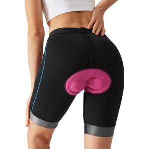 MEETYOO 4D Cycling Korte Fietsbroek Dames Met Zeem - Wielrenbroek met Brede Elastische Tailleband - Korte Fietsbroek voor: Wielrennen, Mountainbiken & Spinning-Blauw-S