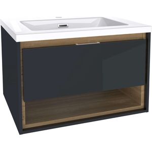 kielle Meara - Kast met wastafel 60 cm, glanzend donkergrijs/donker eiken 50026S606