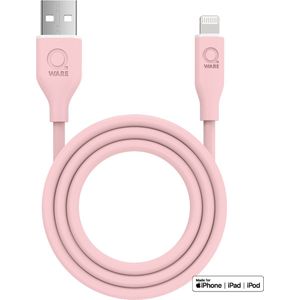 Qware - USB A to Lightning - Kabel - Cable - Fast charge - Snel laden - 1 meter - Siliconen - Knoop vrij - Extra flexibel - Roze