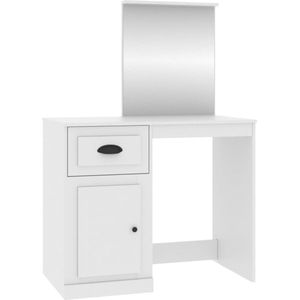 vidaXL Kaptafel - Spiegel - 90x50x132,5 cm - Wit Kaptafel - Make-up Tafel - Dressing Table - Badkamer Meubel - Witte Kaptafel