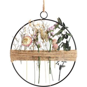 Droogbloemenkrans, 25 cm, metalen ringen om te knutselen, hangende metalen bloemenkrans, metalen ring met droge bloemen, metalen decoratieve ringen voor woonkamer, muur, deur, decoratie