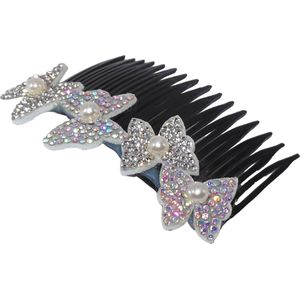 Haarkam-Zijkam zwart met strass vlinders zilver grof middel