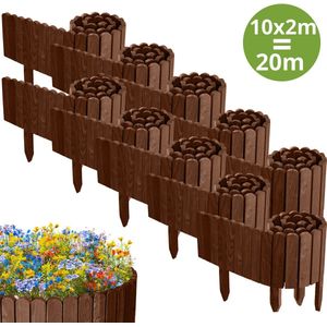 Floranica 20 m Borderrand Perkrand flexibel 10-delig 2 m x 20 cm Bruin Tuinafboording Insteek borderrand Recht Piket Bloembedrand Grasranden Rolborder Set voor de Tuin