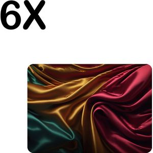 BWK Stevige Placemat - Abstracte Golvende Stof - Groen - Geel - Rood - Set van 6 Placemats - 35x25 cm - 1 mm dik Polystyreen - Afneembaar