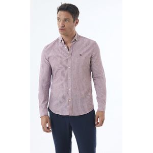 Jimmy Sanders Overhemd - Gestreept - Poplin Katoen Linnen - Lange Mouw Heren Bordeaux - S