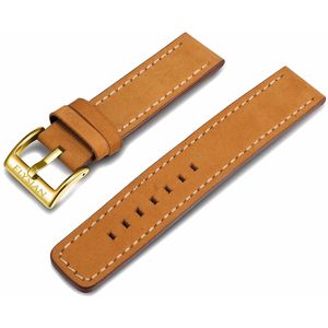 Elysian Horlogebandje - Camel Vintage Leer - Gouden Gesp - 22mm - Quick Release - Verstelbaar - Vaderdag Cadeau
