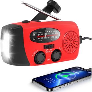 Zonne-energie Noodradio met Handcrank - AM/FM Radio met 3 LED Zaklamp & 2000mAh Powerbank | Waterdichte sradio met Telefoonoplader | Ideaal voor Noodgevallen en Buitenactiviteiten