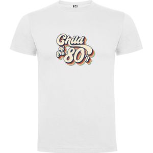 Wit T-Shirt met Kleurrijke print “ Child of the 80's – Kind van de jaren 80 – Retro – Leeftijd “ Print Full Color Maat S