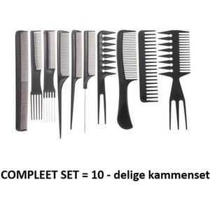 Professionele -10 delige kammenset - in Etui - Kammen - Fijne Kam - Grove Kam - 10 kammen - Kappers kammen - Haarkam - Haarkammen - Comb set- Zwart - Underdog Tech