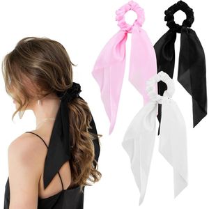 Allecto Plus - Set van 3 Satijnen Haar Scrunchies met Boog - Haaraccessoires voor Vrouwen en Meisjes, Paardenstaart Houder - Valentijnsdag Gift