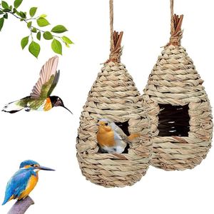 Vogelhuis Hangend Gras Nest 2 Stuks - Handgeweven Vogelnestjes - Parkieten Kanarie Merel Hummingbird Roodborstje Hekkoning