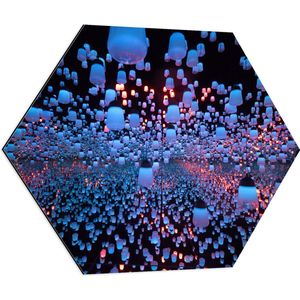Dibond Hexagon - Opgekleurde Lampen bij een Spiegel - 70x60.9 cm Foto op Hexagon (Met Ophangsysteem)