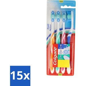 15 x Colgate - Tandenborstels - Triple Action - Medium - 4 borstels - Tanden Bleken - Frisse Adem - Tandplak Verwijderen - Tongschraper