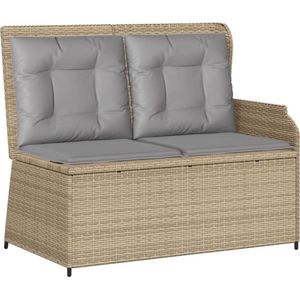 vidaXL - Tuinbankje - verstelbaar - met - kussens - poly - rattan - beige