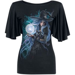 Spiral Mystic Moon - F Latin BoatNeck Viscos Dames T-shirt - zwart - 4XL