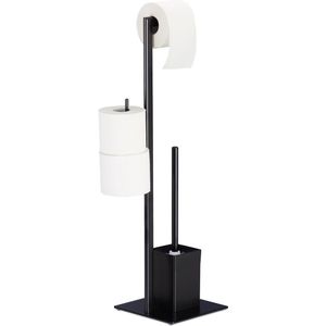 Relaxdays wc rolhouder zwart - toiletborstel - toiletbutler - toilet papierhouder - staal