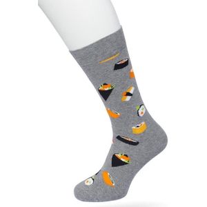 Bonnie Doon Heren Sokken met Sushi Print maat 40/46 Grijs - Thema Sokken - Sushi - Cadeau Sokken - Word je Happy en vrolijk van - Zacht Katoen met Gladde Teennaad - Comfortabel - Perfect Cadeau - Medium Grey Heather - BT992137.112