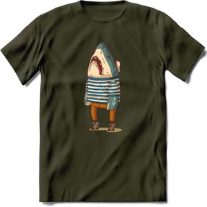 Casual haai matroos T-Shirt Grappig | Dieren vissen Kleding Kado Heren / Dames | Animal Skateboard Cadeau shirt - Leger Groen - M