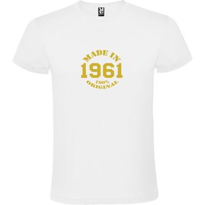 Wit T-Shirt met “Made in 1961 / 100% Original “ Afbeelding Goud Size XS