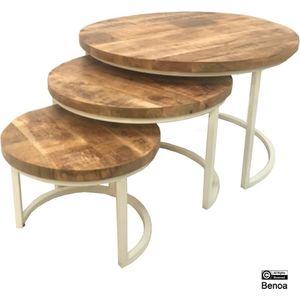 Salontafel Mangohout set van 3 Wit frame