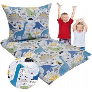 Kinderbeddengoed 90x120 cm - Dino's Blauw - 100% Katoen