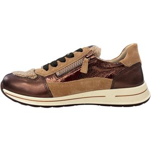 ARA - Sneakers Laag - Beige / Brons / Antraciet - Vetering met 5 Gaten - Flexibele Zool
