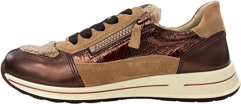 ARA - Sneakers Laag - Beige / Brons / Antraciet - Vetering met 5 Gaten - Flexibele Zool