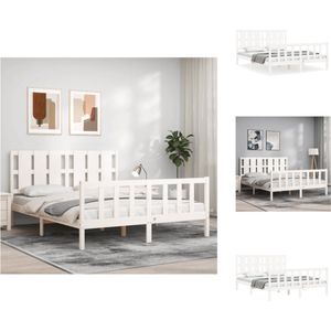 vidaXL Bed Grenenhout - Massief - Wit - 205.5 x 155.5 x 100 cm - Multiplex lattenbodem - 150 x 200 cm matras - Montage vereist - Bed