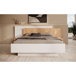 Tweepersoonsbed Three - Wit - Eiken - 160x200 cm