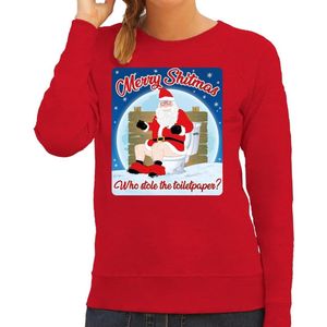Foute Kersttrui / sweater - Merry shitmas who stole the toiletpaper - rood voor dames - kerstkleding / kerst outfit XL
