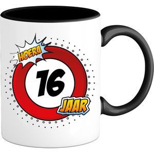16 Jaar Verkeersbord Mok met teksts-sGrappig Verjaardag Beker Cadeaus-sBedrukte Koffie en Thee Mokkens-sZwarts-s330 ML