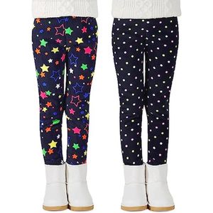Fleece Gevoerde Legging voor Meisjes - 2-Pack met Stippen en Sterren - Leeftijd 4-5 Jaar