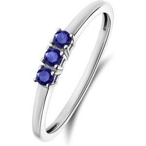 Lucardi Dames 14 Karaat witgouden ring blauwe saffier - Ring - 14 Karaat Goud - Witgoud - 17 / 53 mm