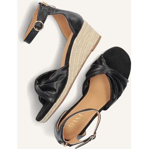 Omoda - Zwarte Espadrilles met Sleehak - Leer