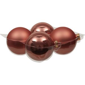Othmara Kerstballen - 4 stuks - glas - koraal roze - 10 cm
