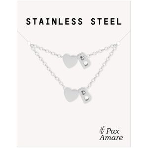 Initiaal Ketting & Armband set met Letter B Zilverkleurig - Stainless Steel - Met letter & Hartje! - Naam Ketting Cadeau - Sieraden Set op Kaartje - Pax Amare
