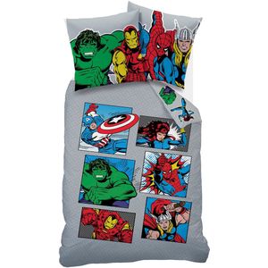 Marvel - Avengers Dekbedovertrek - Grijs - 140 x 200 cm - Katoen - Inclusief Kussensloop 63 x 63 cm