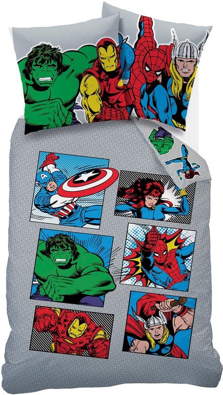 Marvel - Avengers Dekbedovertrek - Grijs - 140 x 200 cm - Katoen - Inclusief Kussensloop 63 x 63 cm