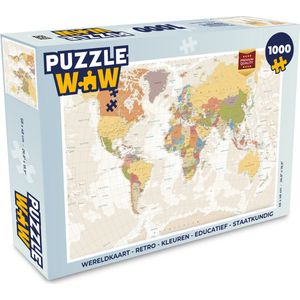 Puzzel Wereldkaart - Retro - Kleuren - Educatief - Staatkundig - Legpuzzel - Puzzel 1000 stukjes volwassenen