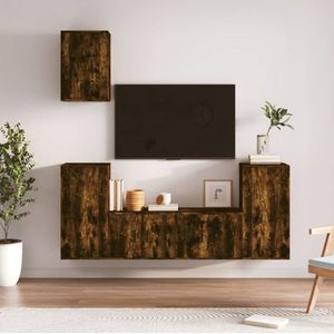 The Living Store Klassieke Televisiekastenset - TV-meubel - Gerookt Eiken - 2x 57x34.5x40cm + 2x 40x34.5x80cm + 1x 40x34.5x60cm