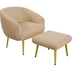 Merax Sherpa Fauteuil met Voetensteun - Ergonomisch Design - Luxe Comfort - Gouden Poten - Bruin